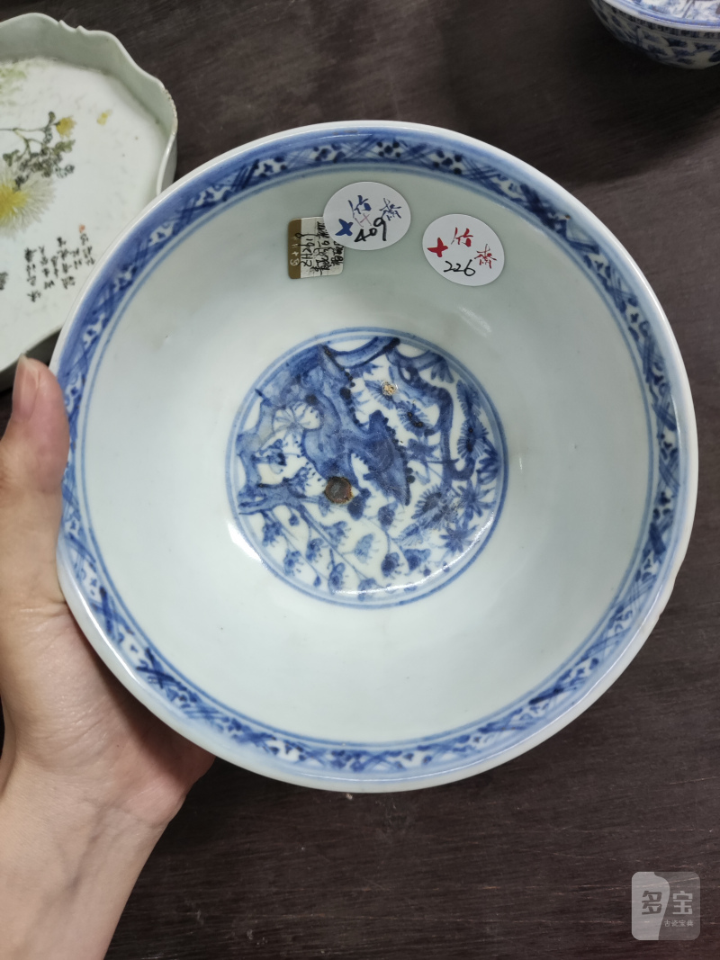 明 青花松竹梅纹碗一对 - 图3